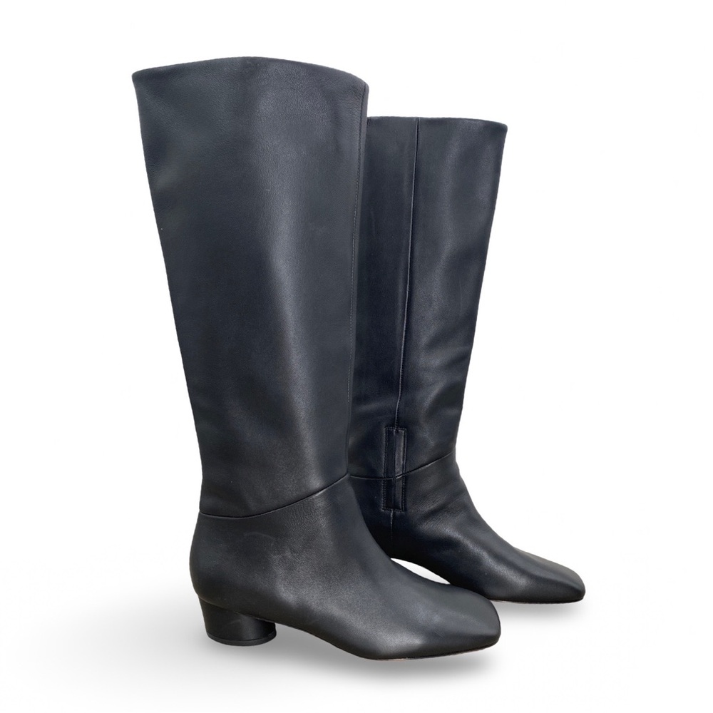 Vince Ramona Square Toe Leather Boot Black Leather Low Heel Size 8 NWT